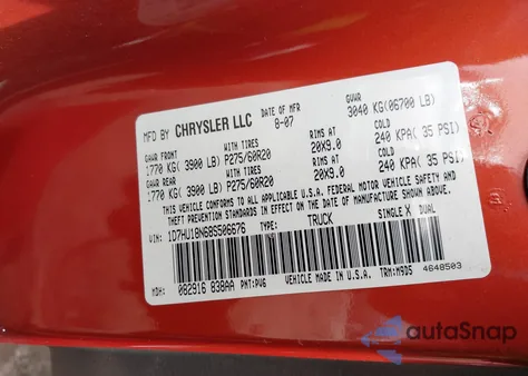 2008 Dodge Ram 1500 Slt из США, поврежденный, VIN 1D7HU18N68S506676